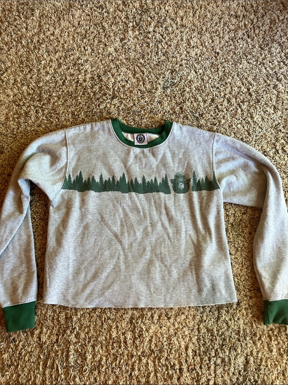 Smokey Bear cropped Crew Sweater Heather Large L